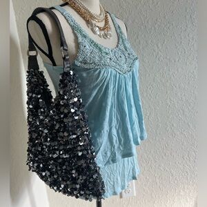 VINTAGE UNIQUE SASHA SEQUIN
SHOULDER BAG! STUNNING SILVER !